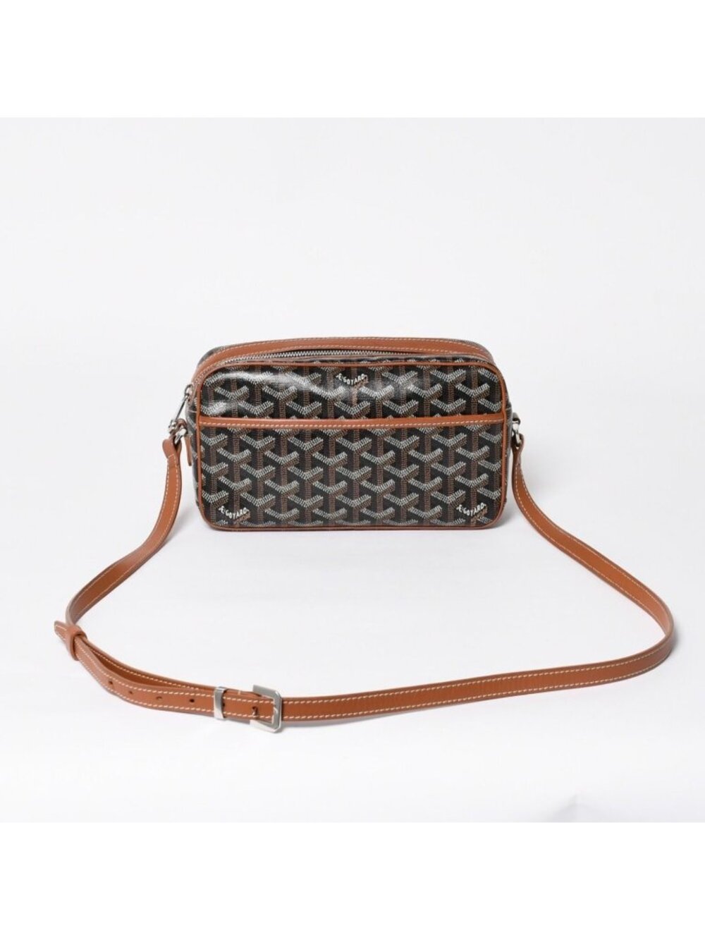 Goyard Cup Vert PM Shoulder Bag Brown Leather Silver